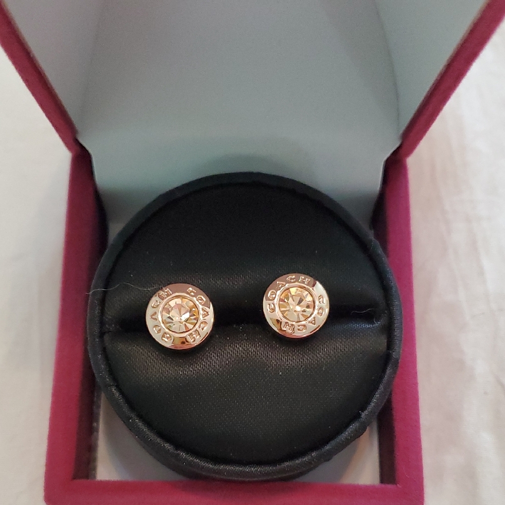 Coach Gold-Tone Crystal Stud Earrings